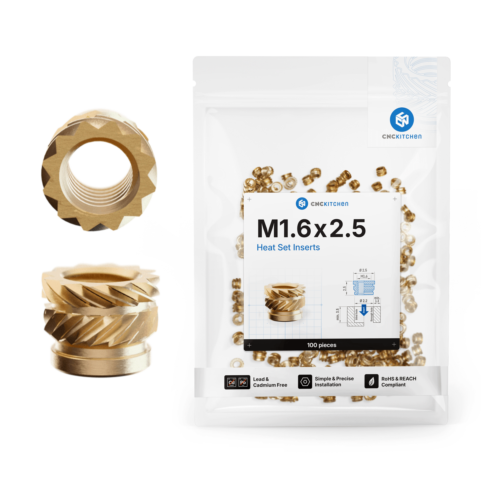 Gjengeinnsats for plast - M1.6 x 2.5mm, 100stk - Bild 2