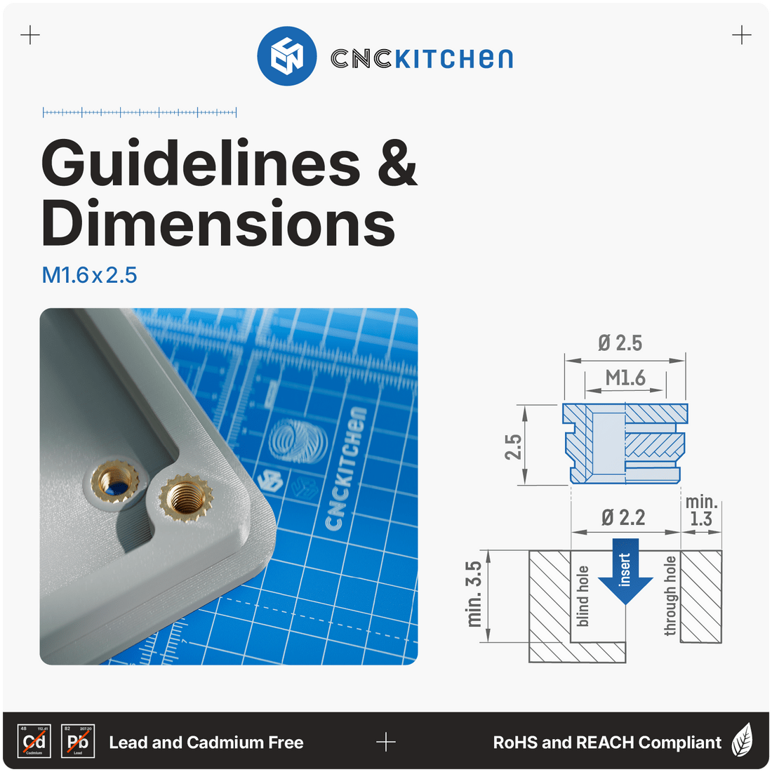 Gjengeinnsats for plast - M1.6 x 2.5mm, 100stk - Bild 3