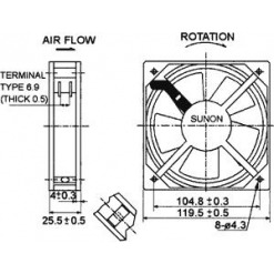 Alternativ syn på Vifte, 230V, 120mm x 25mm, Kulelager, 2150rpm
