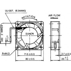 Alternativ syn på Vifte, 230V, 80mm x 25mm, Kulelager, 2450rpm