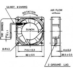 Alternativ syn på Vifte, 230V, 80mm x 38mm, Kulelager, 2400rpm