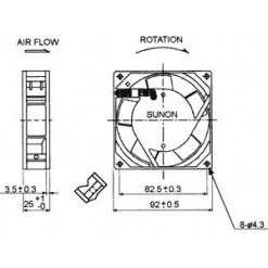 Alternativ syn på Vifte, 230V, 92mm x 25mm, Kulelager, 2350rpm
