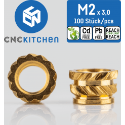 Gjengeinnsats for plast - M2 x 3mm, 100stk