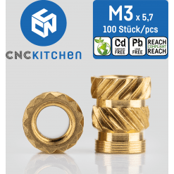 Gjengeinnsats for plast - M3 x 5.7mm, 100stk