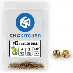 Alternativ syn på Gjengeinnsats for plast - M3 x 3mm, kort type, 100stk