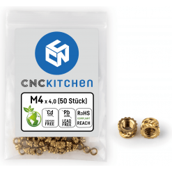 Alternativ syn på Gjengeinnsats for plast - M4 x 4mm, kort type, 50stk