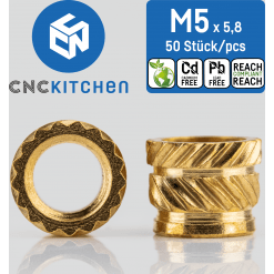 Gjengeinnsats for plast - M5 x 5.8mm, kort type, 50stk