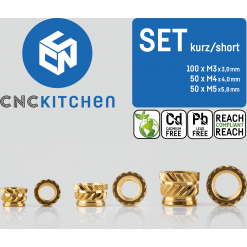 Gjengeinnsats for plast - Sett, kort type, M3-M5, 200stk