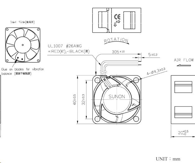 Vifte, 12V, 40 x 20mm, MagLev, 7000rpm - Bild 2
