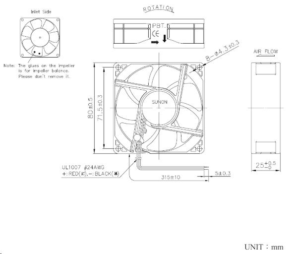 Vifte, 12V, 80 x 25mm, MagLev, 2000rpm - Bild 2