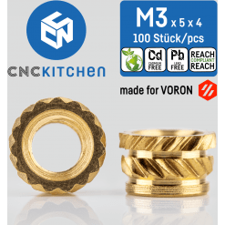 Gjengeinnsats for plast - M3 x 5 x 4mm, 100stk (Voron)