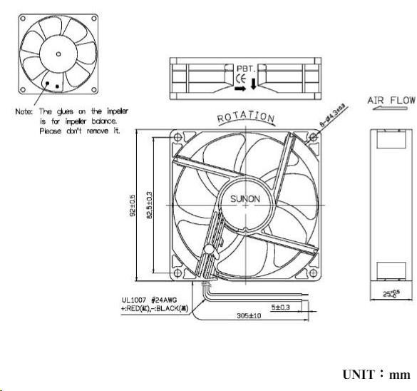 Vifte, 12V, 92 x 25mm, MagLev, 4200rpm - Bild 2