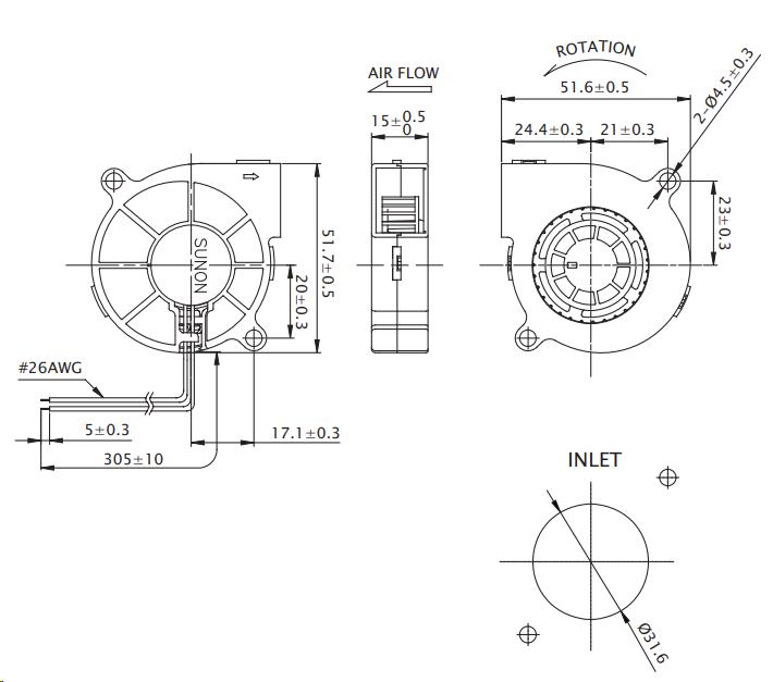 Vifte, 12V, 50 x 15mm, Radial, MagLev, 5200rpm - Bild 2
