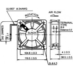 Alternativ syn på Vifte, 230V, 120mm x 38mm, Kulelager, 2850rpm, kabelsko
