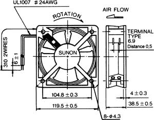 Vifte, 230V, 120mm x 38mm, Kulelager, 2850rpm, kabelsko - Bild 2