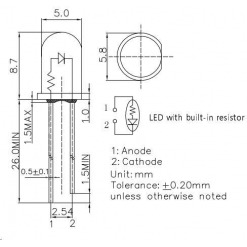 Alternativ syn på Led m/resistor - 5mm, grønn, 750mcd, 3-15V