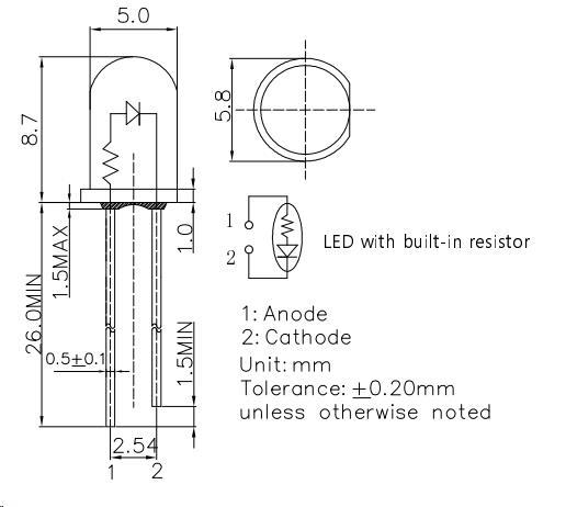 Led 12V - 5mm, rød, 100-130mcd - Bild 2