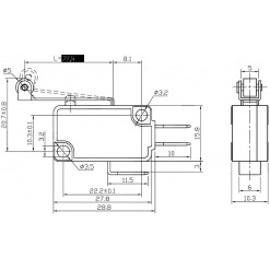 Alternativ syn på Trykkbryter mikro med arm (hjul), 10A / 250VAC