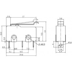 Alternativ syn på Trykkbryter mikro med arm (bøy), 5A / 250VAC