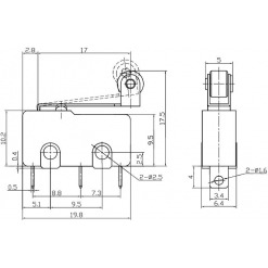 Alternativ syn på Trykkbryter mikro med arm (hjul), 5A / 250VAC