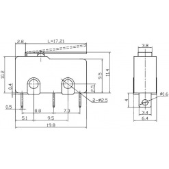 Alternativ syn på Trykkbryter mikro med arm, 5A / 250VAC