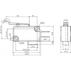 Alternativ syn på Trykkbryter mikro med arm (bøy), 10A / 250VAC