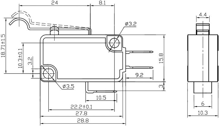 Trykkbryter mikro med arm (bøy), 10A / 250VAC - Bild 2