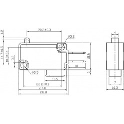 Alternativ syn på Trykkbryter mikro uten arm, 10A / 250VAC