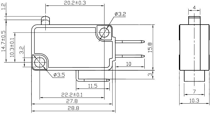 Trykkbryter mikro uten arm, 10A / 250VAC - Bild 2