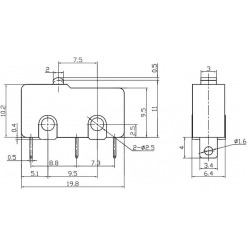 Alternativ syn på Trykkbryter mikro uten arm, 5A / 250VAC