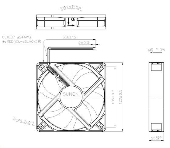 Vifte, 24V, 120 x 25mm, MagLev, 3100rpm - Bild 2