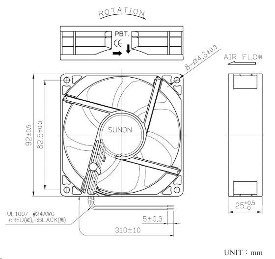 Vifte, 24V, 92 x 25mm, MagLev, 2400rpm - Bild 2