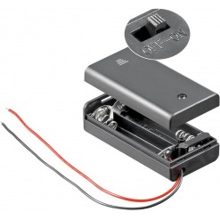 Batteriholder med ledning og bryter, 2x AA