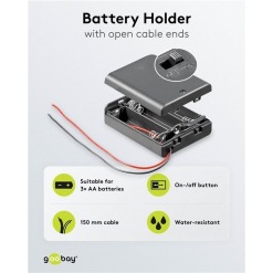 Alternativ syn på Batteriholder med ledning og bryter, 3x AA