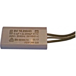 X1 + Y2 kondensator, 0.1uF + 2x2.4nF, 3 ledninger