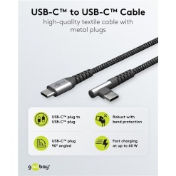 Alternativ syn på Kabel - USB C-C, 60W, 2m, vinklet, metallplugger