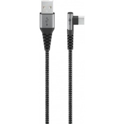 Kabel - USB A-C, 60W, 2m, vinklet, metallplugger