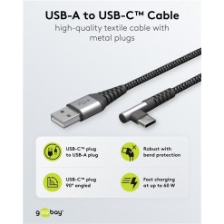 Alternativ syn på Kabel - USB A-C, 60W, 2m, vinklet, metallplugger