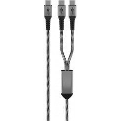 Kabel - USB C-2xC, 60W, 1.5m, metallplugger, 2-i-1