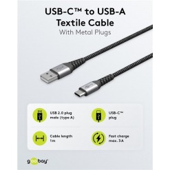 Alternativ syn på Kabel - USB A-C, 60W, 1m, metallplugger