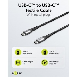 Alternativ syn på Kabel - USB C-C, 60W, 1m, metallplugger