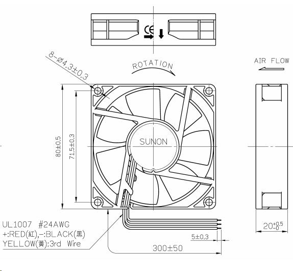 Vifte, 12V, 80 x 20mm, MagLev, 3300rpm - Bild 2