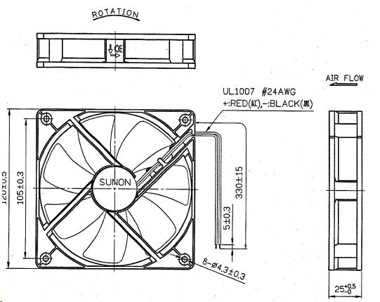 Vifte, 12V, 120 x 25mm, 1600rpm - Bild 2